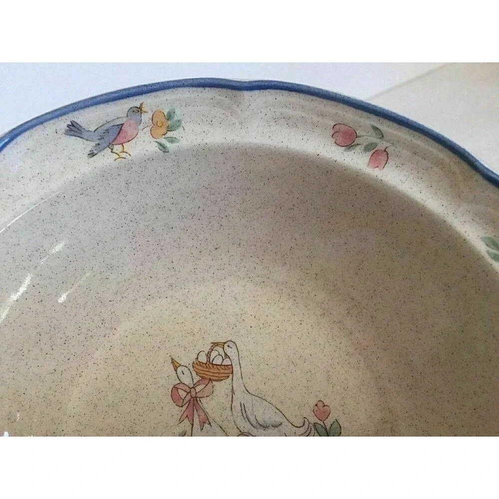 Set 2 International Stoneware Japan Cereal Soup Bowl Geese Lamb Bird Blue Rim - Picture 9 of 11